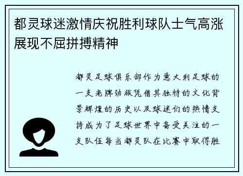 都灵球迷激情庆祝胜利球队士气高涨展现不屈拼搏精神