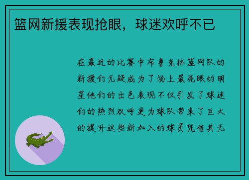 篮网新援表现抢眼，球迷欢呼不已
