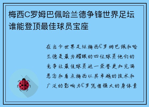 梅西C罗姆巴佩哈兰德争锋世界足坛 谁能登顶最佳球员宝座