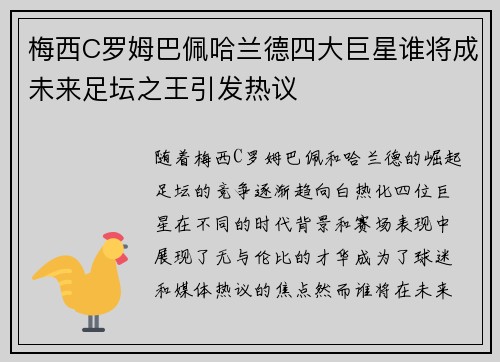 梅西C罗姆巴佩哈兰德四大巨星谁将成未来足坛之王引发热议